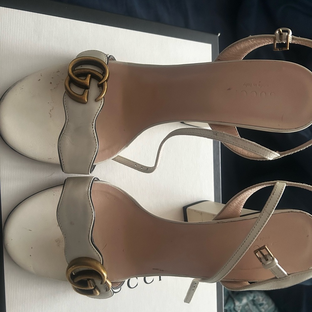 Gucci White and Gold Strappy Heels